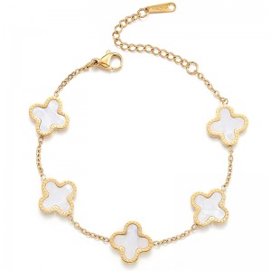 Hongde 18K Óir-Fir Phlátáilte\\\'s agus Mná\\\'s Seamair Ceithre Duilleog Lucky Bracelet