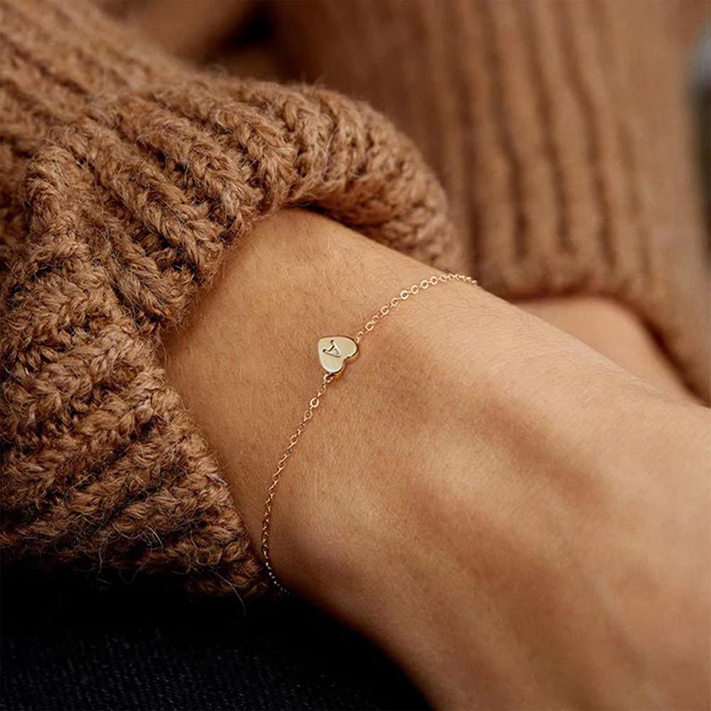 Bracelet Chroí Órga Hongde 18K Litir Óir Phlátáilte A-Z Cruacha Bracelet Croí Tosaigh Bracelet