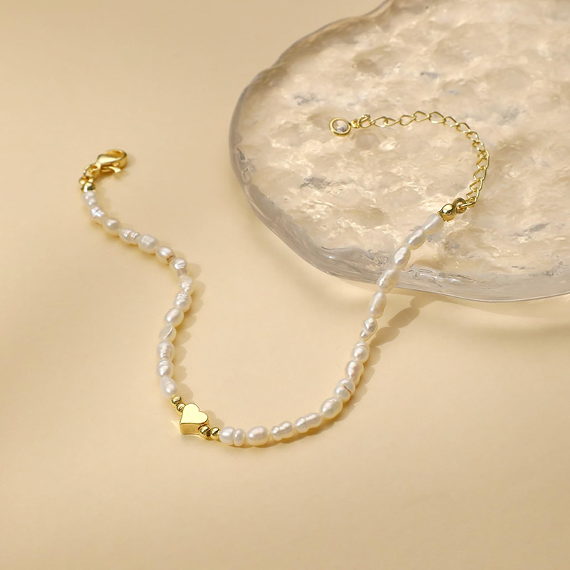Hongde 14K Óir-Bracelet Croí Plátáilte Péarlaí an Chroí Bracelet