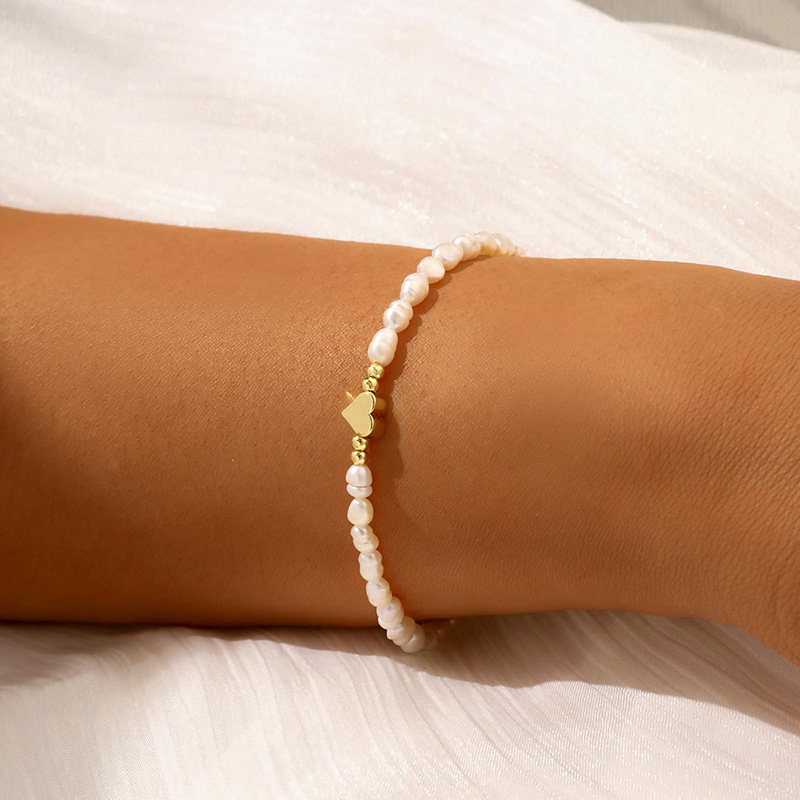 Hongde 14K Óir-Bracelet Croí Plátáilte Péarlaí an Chroí Bracelet