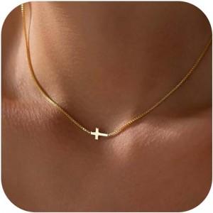 Muince Trasna do Mhná 14K Real Gold Silver Plated Dinty Small Cross siogairlín Choker Simplí Trendy Gleoite Cross Charm Slabhra Muince Creideamh Jewelry Bronntanas Minimalist Reiligiúin