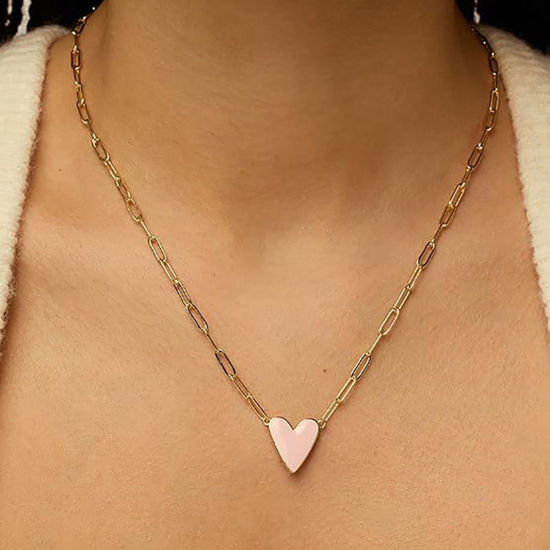 Muince siogairlín cruan 14K Croí Plátáilte Óir do Mhná Is breá le Necklaces Slabhra fáiscín páipéir Gorm Bándearg Corcra Bán Pendant Croí Cruan