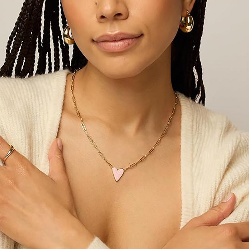 Muince siogairlín cruan 14K Croí Plátáilte Óir do Mhná Is breá le Necklaces Slabhra fáiscín páipéir Gorm Bándearg Corcra Bán Pendant Croí Cruan