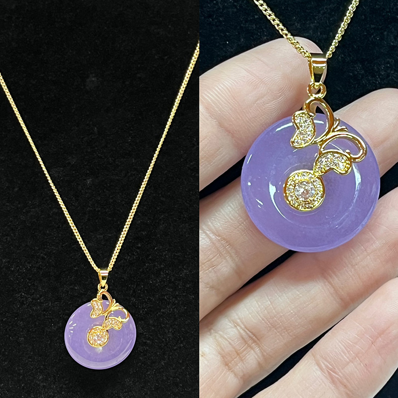 Lavender Serenity Jade agus muince pendant Blossom Blossom Blossom le Zirconia Ciúbach