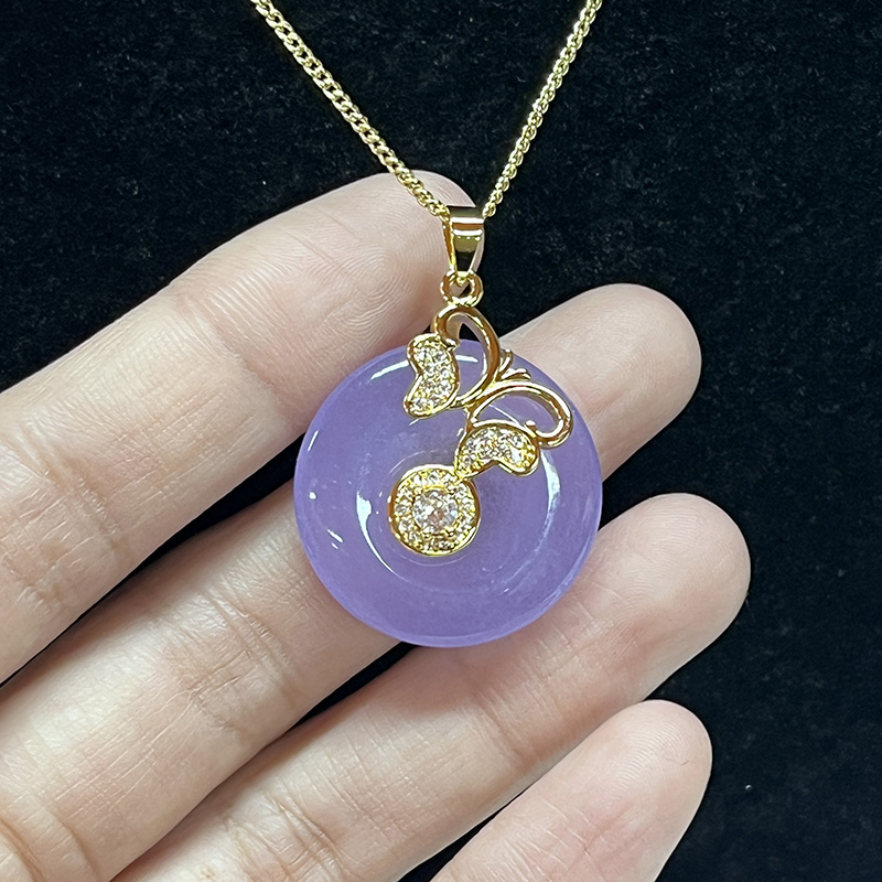 Lavender Serenity Jade agus muince pendant Blossom Blossom Blossom le Zirconia Ciúbach