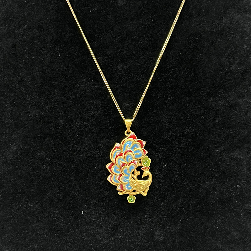 Muince pendant pendant peacock só le plating óir agus ealaín cruan lámhdhéanta