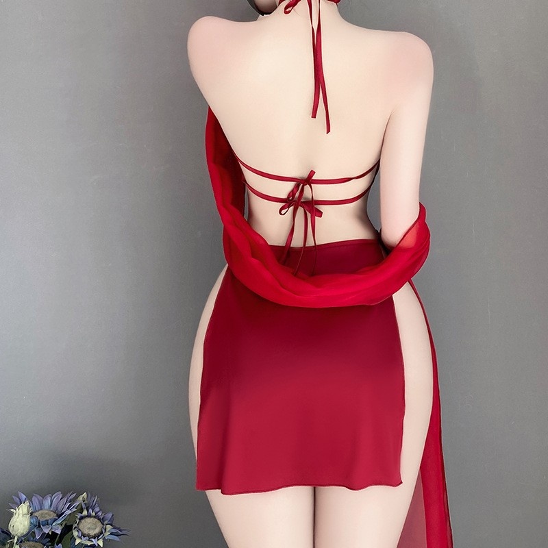Reitreo - Stíl Lingerie Sexy Socraigh do Mhná: Halter - muineál le comhionannas vótaí - Sonraí suas, bróidnéireacht íogair, íon - ach fós féin - Stíl Alluring, Hollow - Dearadh amach agus cúlra, in éide - Look spreagtha 4291PRICE:$169.99