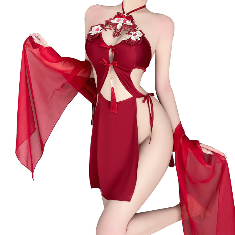 Reitreo - Stíl Lingerie Sexy Socraigh do Mhná: Halter - muineál le comhionannas vótaí - Sonraí suas, bróidnéireacht íogair, íon - ach fós féin - Stíl Alluring, Hollow - Dearadh amach agus cúlra, in éide - Look spreagtha 4291PRICE:$169.99