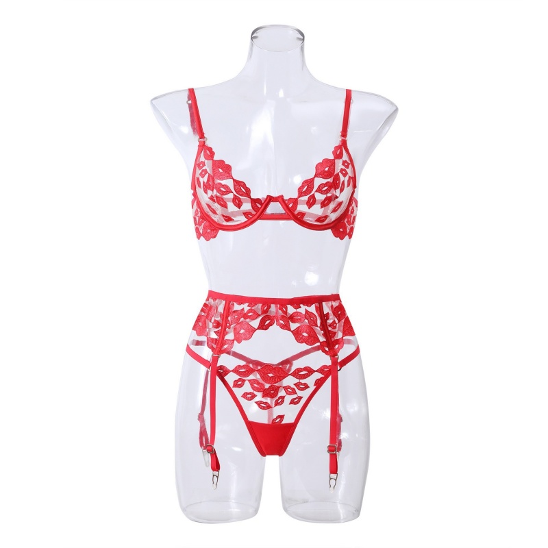 Lingerie sexy - antoisceach-tanaí, le bróidnéireacht agus lása liopa dearg. Í\Is bra bra le haghaidh breasts móra a fhágann go bhfuil cumaníos lú orthu agus a choisceann ar phraghas W7229 sagging:$219.99
