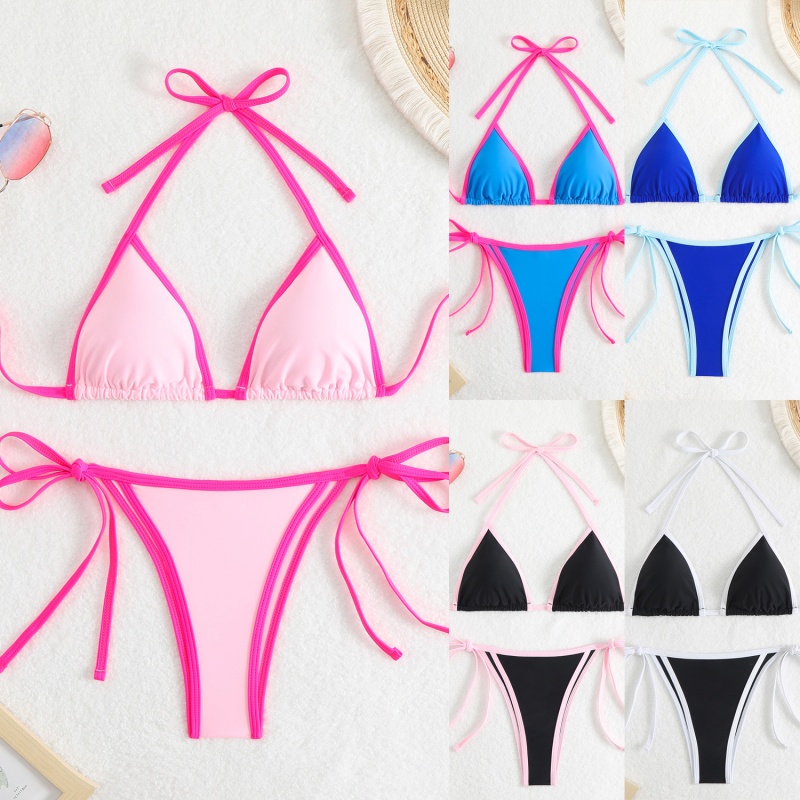 2025 soladnua - mná dath\Tá beirt sexy - dath triantán píosa - Bloc bikini. Stílna hEorpa agusna Meiriceánach le ceangail, atá oiriúnach don trá agus don earrach te QT25003 Praghas:$79.99