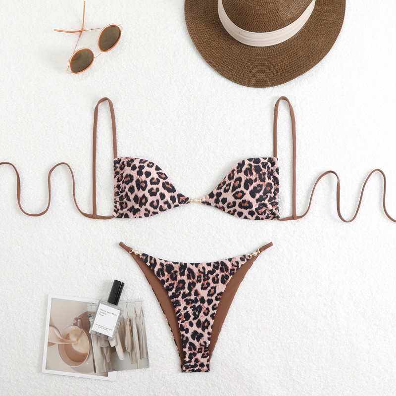 Priontáil Liopard Sexy Halter Bikini Swimsuit do mhná, ag mothú só só. Oiriúnach don trá agus don spriongaí te. A chros-Mír Swimsuit Teorann QT25055 Praghas:$79.99