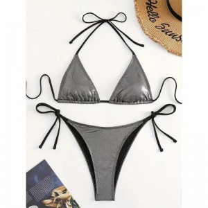 Nua 2025 Eorpach agus Meiriceánach-solad stíl-Dath laced sexy dhá-Feisteas snámha píosa do mhná. Trí cinn-Píosa trá bikini indath miotalach 8865 Praghas:$79.99