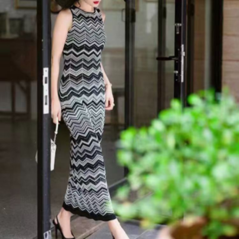 Muineál Muineál Cniotála Samhraidh Muineál Fada Muinín Cardigan, v-Muineál Sraith Gúna Stráice Cniotáilte Fada