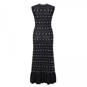 Ruffle gualainn sleeveless collar dollar samhraidh, gúnaí cniotála miotalacha