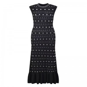 Ruffle gualainn sleeveless collar dollar samhraidh, gúnaí cniotála miotalacha